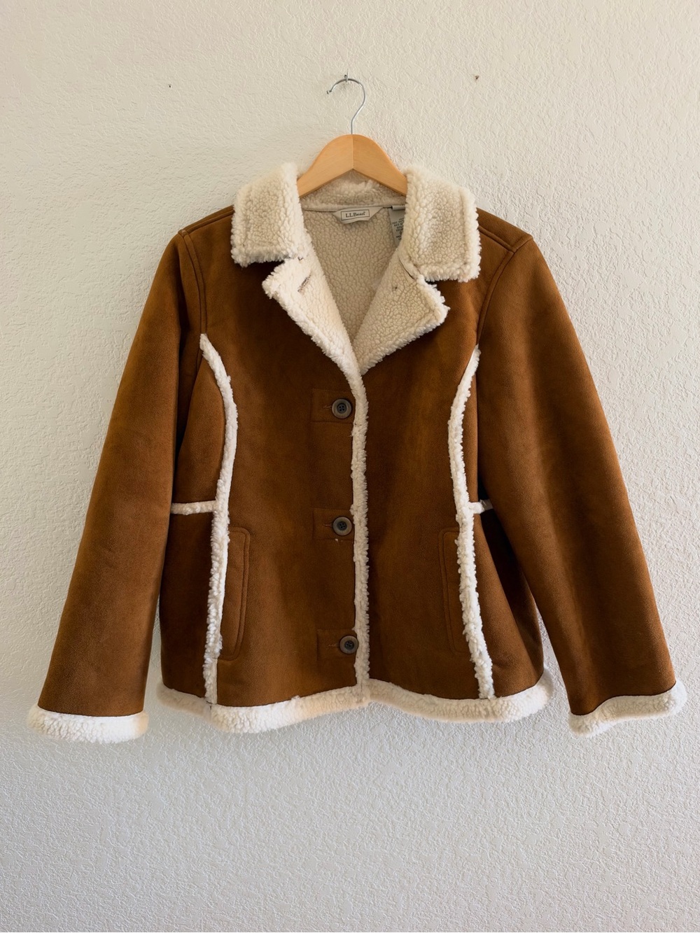 Vintage L.L. Bean Y2K Faux Suede Sherpa Lined Jacket Coat MP Fall Cozy Warm EUC
